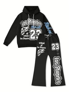 ชุดวอร์มผ้าฝ้ายสำหรับ100% ชุดวอร์มผ้าฝ้าย450กรัมมีฮู้ดและกางเกงขายาวลายกรดชุดวอร์มวินเทจชุดวอร์มกางเกงขาบาน - Product Image 5