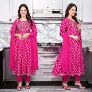 Beaux vêtements ethniques les plus tendances haute sur demande meilleur pantalon Kurti en rayonne et Dupatta avec broderie de codage travail femme mode - Product Image 5