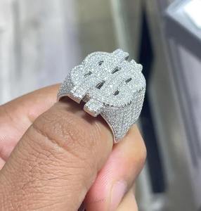 แหวนเพชรมอยส์ซอไนต์สไตล์ฮิปฮอปเงินแท้ปรับแต่ง925ได้ตามต้องการดีไซน์สัญลักษณ์ดอลลาร์ - Product Image 3