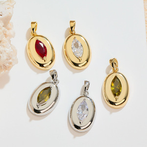 Оптовая продажа, латунный Овальный кулон с камнем <span class=keywords><strong>Marquise</strong></span> <span class=keywords><strong>CZ</strong></span>, простой геометрический Шарм для изготовления ювелирных изделий ожерелья - Product Image 1