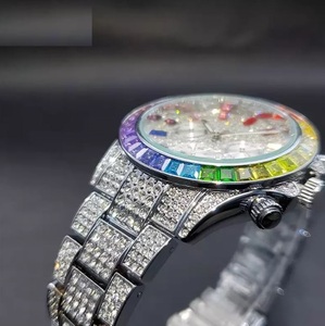 นาฬิกาฮิปฮอปสุดหรูของผู้ชายสีเงินประดับเพชรน้ำแข็งสีสันสดใสแบบโบราณสำหรับการเคลื่อนไหวควอตซ์ของสวิสสายสแตนเลส - Product Image 6