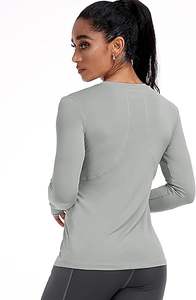 Camisa de manga larga para mujer para entrenamiento Dry Fit Yoga camisetas con cuello en V - Product Image 3