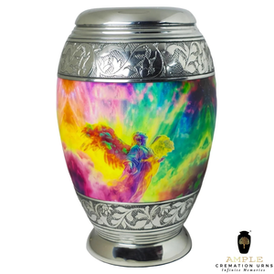 Elegantes urnas de cremación de aluminio recubiertas de Meena grandes (220 pulgadas cúbicas) y recuerdo (3 pulgadas cúbicas) Diseño grabable para cenizas humanas - Product Image 4