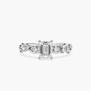 Anillo de Compromiso Vintage con Diamante Cultivado en Laboratorio de Corte Esmeralda de 1.10 CTW, Diseño de Hojas y Enredaderas, Certificado IGI, Oro Sólido de 14K, Anillo de Novia - Product Image 1