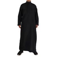 Jubah Pria Muslim Berkualitas Tinggi Bahan Katun Kerah V Panjang Lantai Model Longgar Lengan Panjang Kasual Bernapas Bordir Pantai Polos