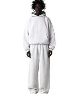 Ensemble survêtement pour homme en molleton gris cendré et pantalon de jogging ample, sweat-shirt à capuche décontracté d'hiver, pantalon streetwear - Product Image 1