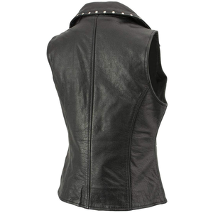 Women Genuine Leather Sleeveless Vest <b>Covered</b> <b>Buttons</b> Breathable Quick Dry Turn-down Collar High Street Style Winter Outerwear - Product Image 2