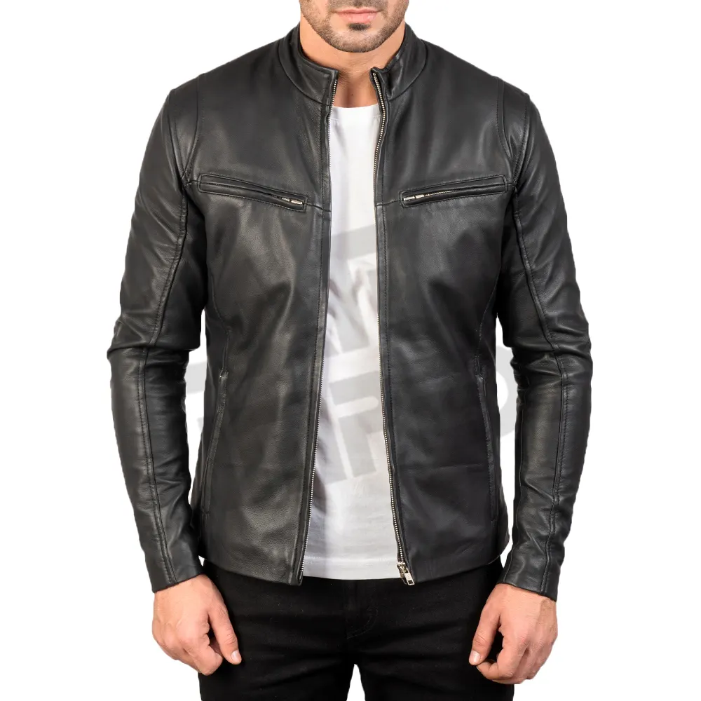 Men Custom New Real Leather Sheep Skin Zipper Ionic Black Leather Jackets 2022 Products Winter Genuine Leather Jackets For Men's