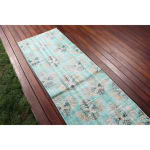 พรมวินเทจลายวิ่ง 2.3x7.6 ฟุต (71x231 ซม.) พรมตุรกีขอบสีน้ำเงิน - Product Image 3