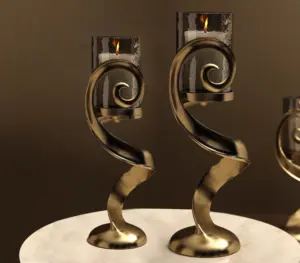 Bougeoir en métal couleur or de conception royale pour table centrale ou décor d'hôtel décoration de Noël à la maison avec bougie - Product Image 3