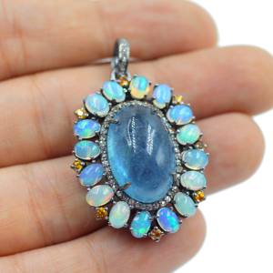 จี้เพชรพลอยแซฟไฟร์สีเหลืองอัญมณีอัญมณีสีเงินแท้925เจจี้โอปอลจากอความารีนธรรมชาติ - Product Image 3