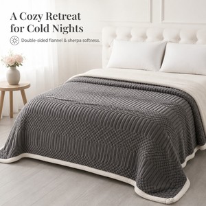 Manta de sofá de Polonia, color gris suave, textura de palomitas de maíz, forro de sherpa, entrega rápida en la UE - Product Image 2