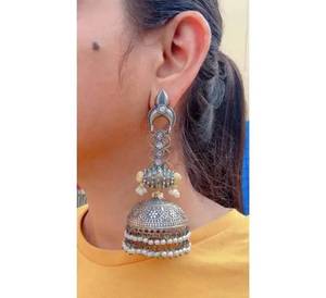 Fine handmade Stud <b>Earrings</b> Silver Plated Stylish <b>Red</b> Imitation Pearl Custom Designed Accessories for Engagement & Party wear - Product Image 1