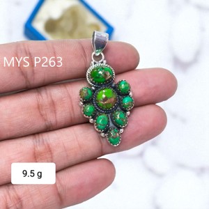 Pendentifs en argent sterling 925 avec turquoise cuivre vert au design unique, pierres précieuses et bijoux en argent en gros - Product Image 1