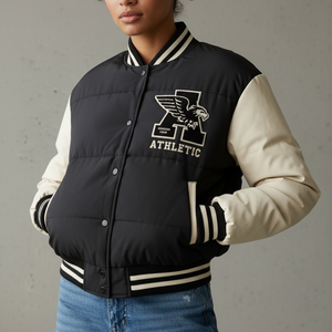 Chaqueta Universitaria de Béisbol Personalizada con Patrón de Cuadros, Tejido Tweed, para Equipos y Clubes, Transpirable, Cortavientos, con Relleno de Algodón para Calentar, Otoño - Product Image 1