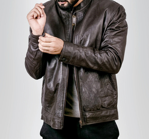 Veste en cuir véritable pour homme de marque en gros, mode d'hiver, sur mesure, col montant, logo sur le devant, OEM, commandes en gros - Product Image 5