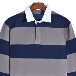 Camiseta Polo de rugby para hombre, 100% algodón, respetuosa con el medio ambiente, informal, Gris Cemento, rayas, patrón sólido, Media manga, botones delanteros - Product Image 2