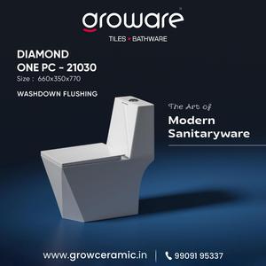 GROWARE Siège de toilette moderne une pièce allongé WC Blanc Siège de toilette une pièce en céramique design - Product Image 3