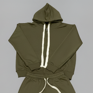 2025 conjunto de chándal con capucha sólido de 2 piezas para hombre 100% ropa de calle de lana de algodón moda Hip Hop con cierre de cremallera - Product Image 5