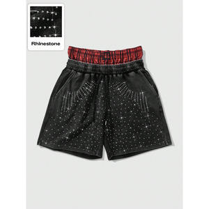 กางเกงขาสั้นผู้ชายประดับพลอยเทียมคุณภาพสูงผ้าคอตตอนสีทึบลาย100% - Product Image 5