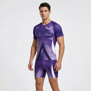 Conjunto de Camiseta de Fútbol Sublimada con Diseño Geométrico Morado para Hombre, Secado Rápido, Ajustada, Manga Corta, para Todas las Temporadas - Product Image 2