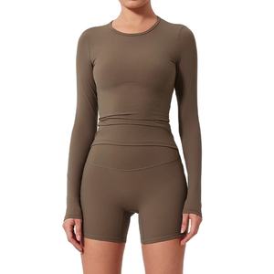 ชุดออกกำลังกายเล่นโยคะฟิตเนสสองชิ้นสำหรับผู้หญิงชุดออกกำลังกายผ้ายืดสีพื้น - Product Image 6