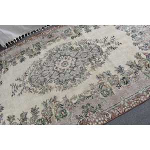 Classique Beige Vert Vintage Tapis Turc 5.5 X 9.1ft Laine Faite À La Main avec Support En Latex Patchwork Rectangle Tapis De Chevet - Product Image 5