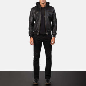 Men's Bouncer Biz Reversible Bomber <b>Jacket</b> Black Leather Cow Hide XS-Street College Zippered Closure Chenille Embroidery PU - Product Image 4
