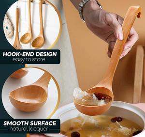 Cuillère à soupe en bois 2 pièces-Cuillères en bois naturel pour la cuisine Gadgets de cuisine Petites cuillères à louche-Louche en bambou en bois - Product Image 4