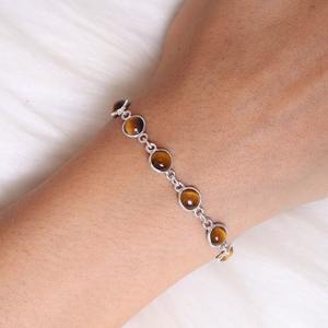 Boho Style 925 Sterling Silver Tiger Oeil de Pierres Précieuses Bracelet Bijoux Fait Main Bracelet En Argent Bijoux pour Femmes Cadeau De Mariage - Product Image 5