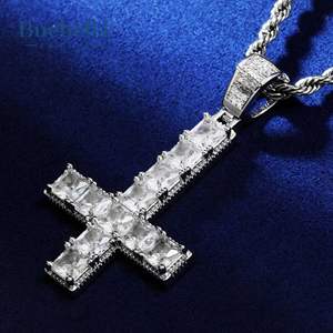 Moissanite Diamond Upside Down Cross Pendant 925 Silver & 18K White Gold Plated For Men - Product Image 3