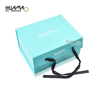 Boîtes rigides OEM Huamao, boîte en carton bleu personnalisée, pliable avec ruban et fermeture magnétique pour l'emballage de vêtements - Product Image 4