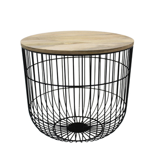 Table centrale ronde en fer dessus en bois sur cadre en métal couleur noir mat naturel grande taille accessoires de meubles de salon extérieur - Product Image 5