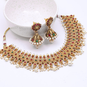Antique Matte Traditional South Indian <b>Jewelry</b> Set Festival Fashion <b>Jewelry</b> with Link Chain Trendy Chapado Antiguo Style - Product Image 2