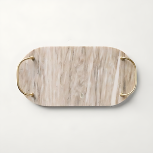 Elegante bandeja de mármol para servir con asas de latón Decoración de lujo para el hogar y accesorio de cocina Perfecto para servir y regalar - Product Image 1