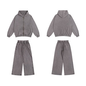 Ropa de calle Unisex cremallera Vintage sudadera chaqueta personalizada hombres sol desteñido pesado francés Terry desgastado lavado ácido Zip up Sudadera con capucha - Product Image 6