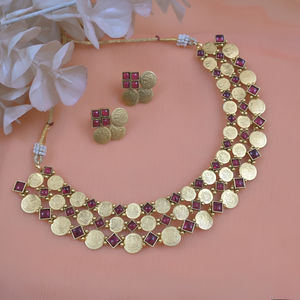 Ensemble de collier et de boucles d'oreilles en pièces de monnaie plaquées or traditionnelles de qualité supérieure, avec cristaux en strass, bijoux ethniques pour mariage, anniversaire - Product Image 1