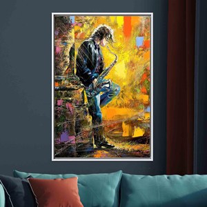 ศิลปะแซกโซโฟนแจ๊สสมัยใหม่: ผ้าใบพิมพ์ลายสำหรับตกแต่งห้องดนตรี, ผ้าใบกรอบสีขาว - Product Image 1