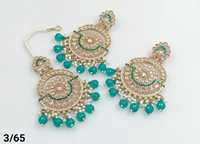 Ensemble de boucles d'oreilles et de mangtiika traditionnelles indiennes en or plaqué zircon pour femmes et filles, style Mehndi