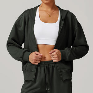 Nouvel arrivage de vêtements pour femmes sweats à capuche pour le sport fitness manteau zippé à manches longues pour femmes veste de gymnastique yoga décontractée et chaude en coton pelucheux - Product Image 3
