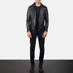 Men's Noah Vintage Biker <b>Jacket</b> Black <b>Sheepskin</b> Leather-Water Proof Zippered Standing Collar Chain XS XL for Spring Autumn - Product Image 4
