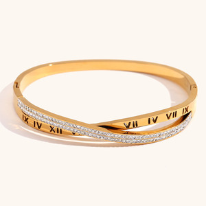 Amor CZ pulsera Acero inoxidable oro Cruz romano numeral brazalete - Product Image 2