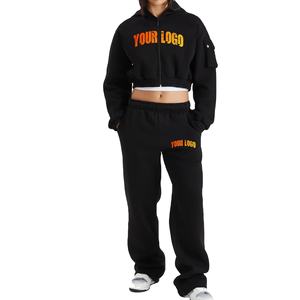Hot Selling Custom made 100% Cotton 400 GSM <b>Women's</b> Crop Tracksuit Best Quality Printed Logo Latest Style <b>Women's</b> Sets - Product Image 1