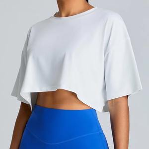 Camiseta holgada de manga corta para mujer, transpirable, de alta calidad, personalizada, entrenamiento de baile, ropa deportiva, ropa de Yoga, Top corto - Product Image 4