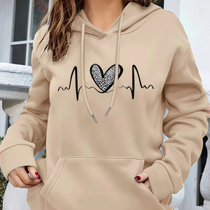 Sudadera con capucha con estampado personalizado, sudadera informal de manga larga con bolsillo de canguro, ropa de mujer - Product Image 1