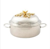 Top vente argent or finition gravure marmite à la main casserole en acier chauffe-plats avec couvercle pour la maison et les hôtels