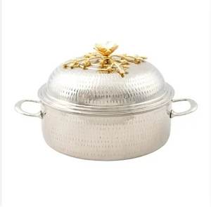Olla caliente con grabado de acabado dorado y plateado más vendida, cazuela hecha a mano, calentador de alimentos de acero con tapa para el hogar y hoteles - Product Image 6
