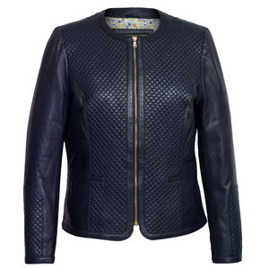 Chaqueta de cuero acolchado azul marino para mujer, chaqueta de cuero Nappa 100% para mujer, chaqueta de motorista de cuero genuino - Product Image 1