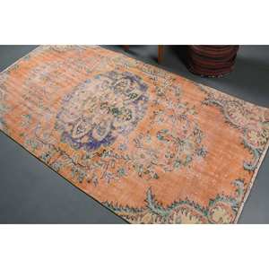 Alfombra de lana Vintage naranja y Beige de 4,2x8 pies, hecha a mano, área grande, estilo Tabriz, diseño de retazos, respaldo de látex para adolescentes para pasillo - Product Image 4