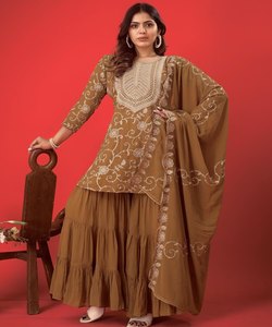 Arabia Saudita Femme con cuentas modesto Turquía mujeres Khamis fiesta desgaste Casual vestido Top Sharara Dupatta conjunto para mujeres - Product Image 1